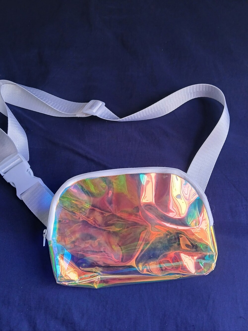Iridescent Holographic Waist Bag - White Strap